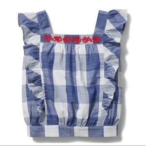 NWT Janie and Jack Floral Embroidered Gingham Top, 6-12 Months
